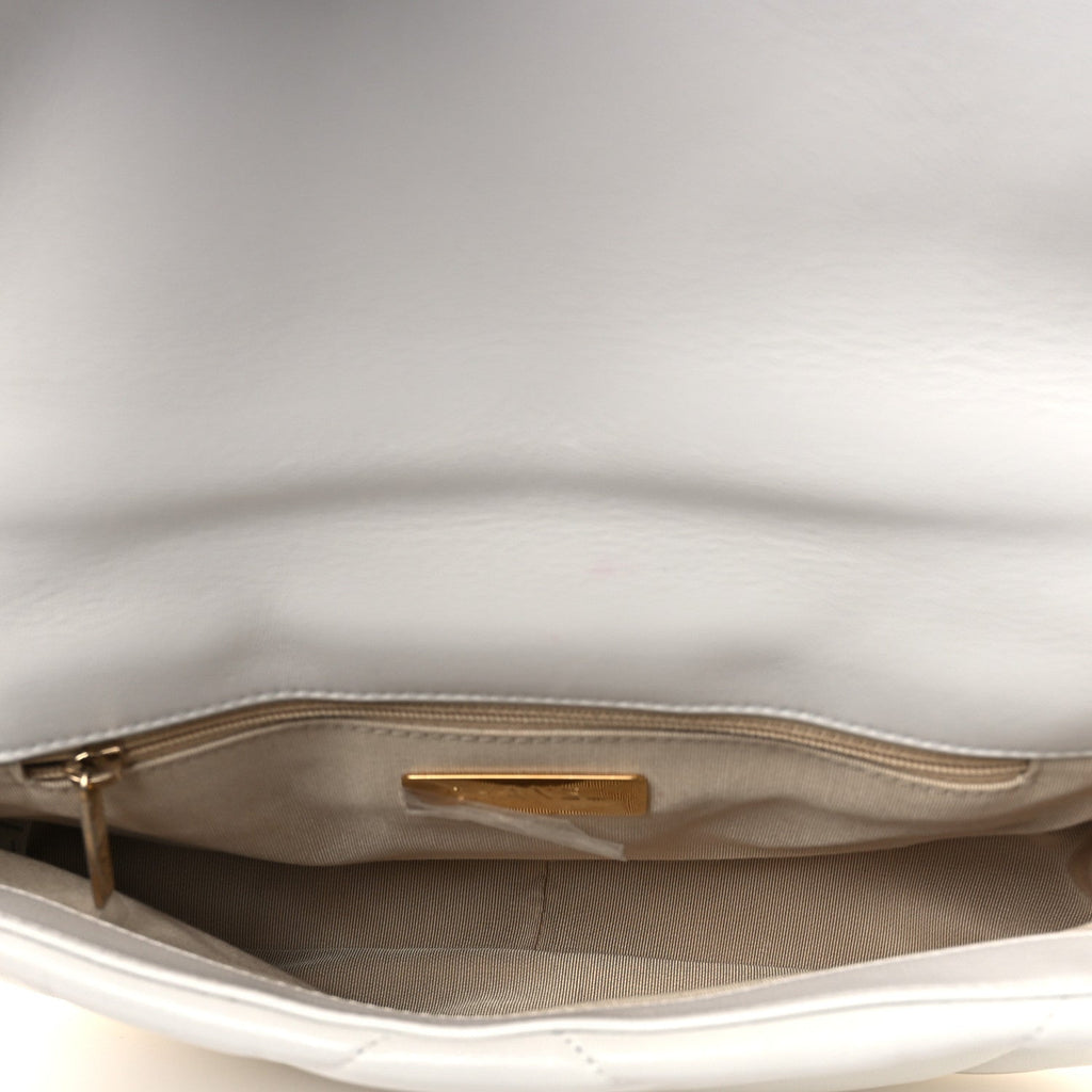 Goatskin Quilted Medium Chanel 19 Flap White