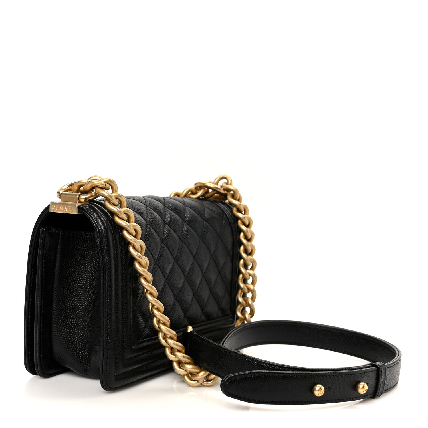 Caviar Quilted Small Boy Flap Black