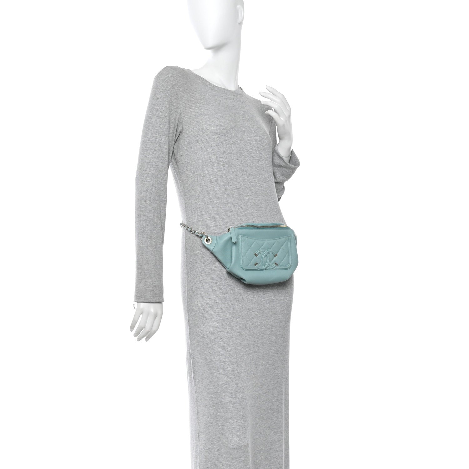 Caviar Quilted Filigree Waist Bag Light Blue