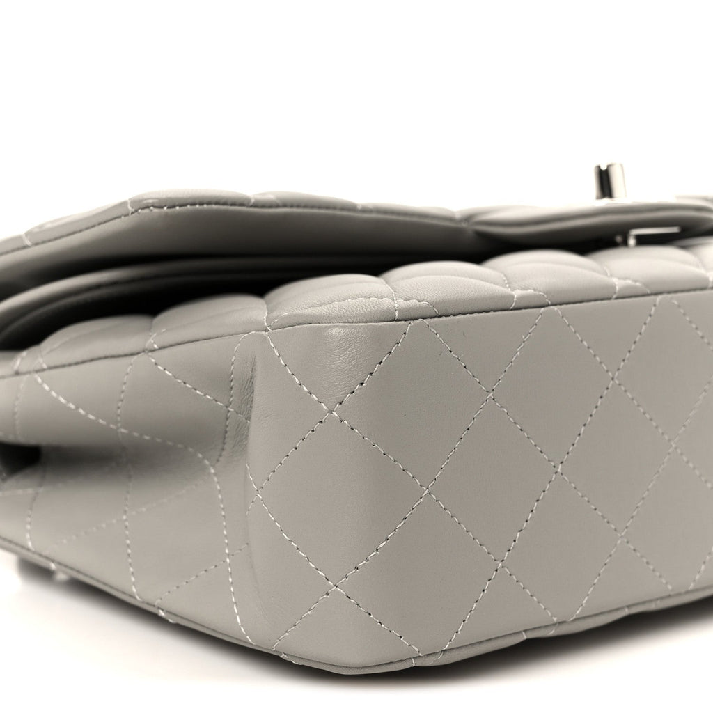 Lambskin Quilted Medium Double Flap Grey