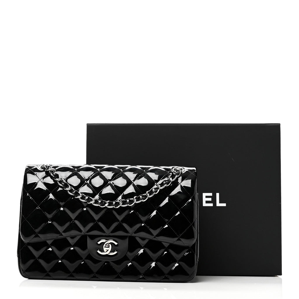 Patent Quilted Jumbo Double Flap Black
