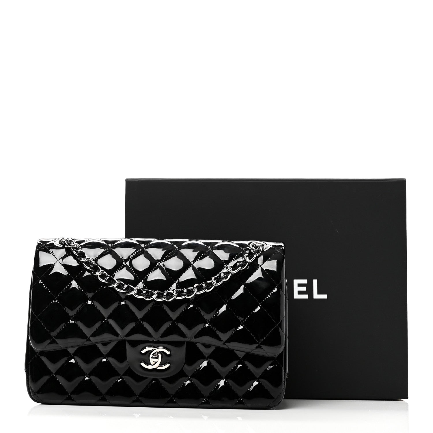 Patent Quilted Jumbo Double Flap Black