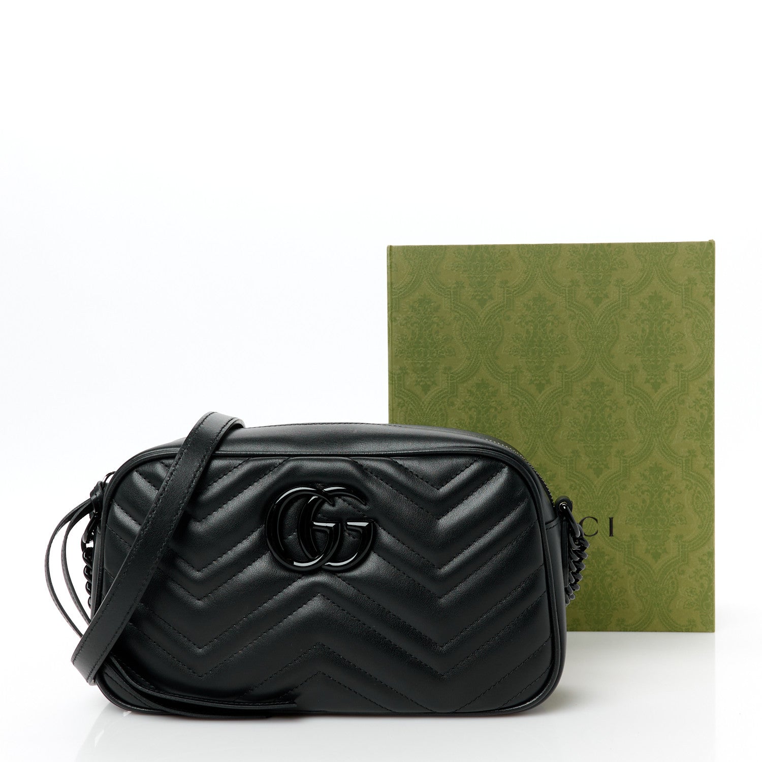 Calfskin Matelasse Monochrome Small GG Marmont Chain Shoulder Bag Black