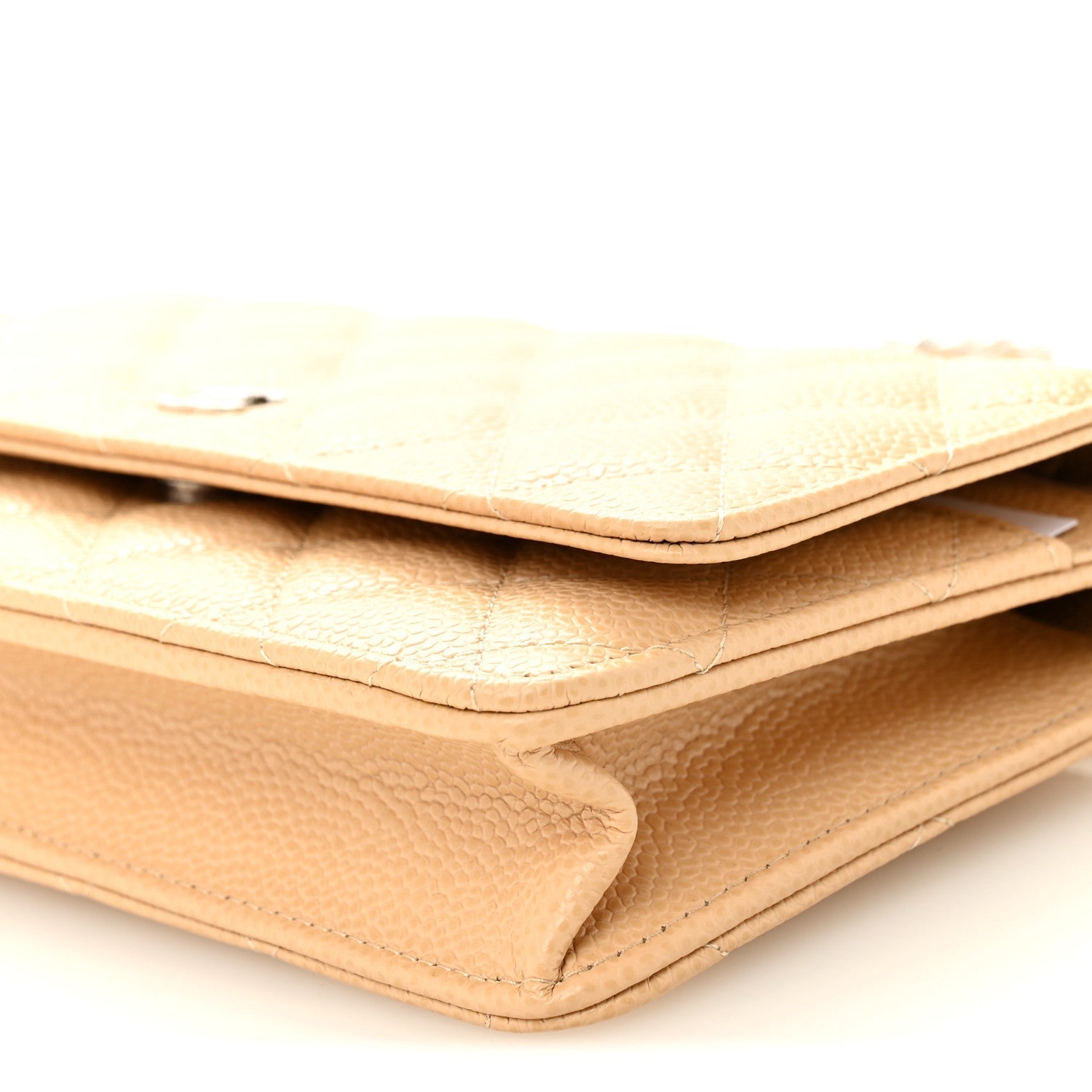 Caviar Quilted Wallet on Chain WOC Beige