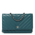 Lambskin Chevron Quilted Wallet On Chain WOC Turquoise