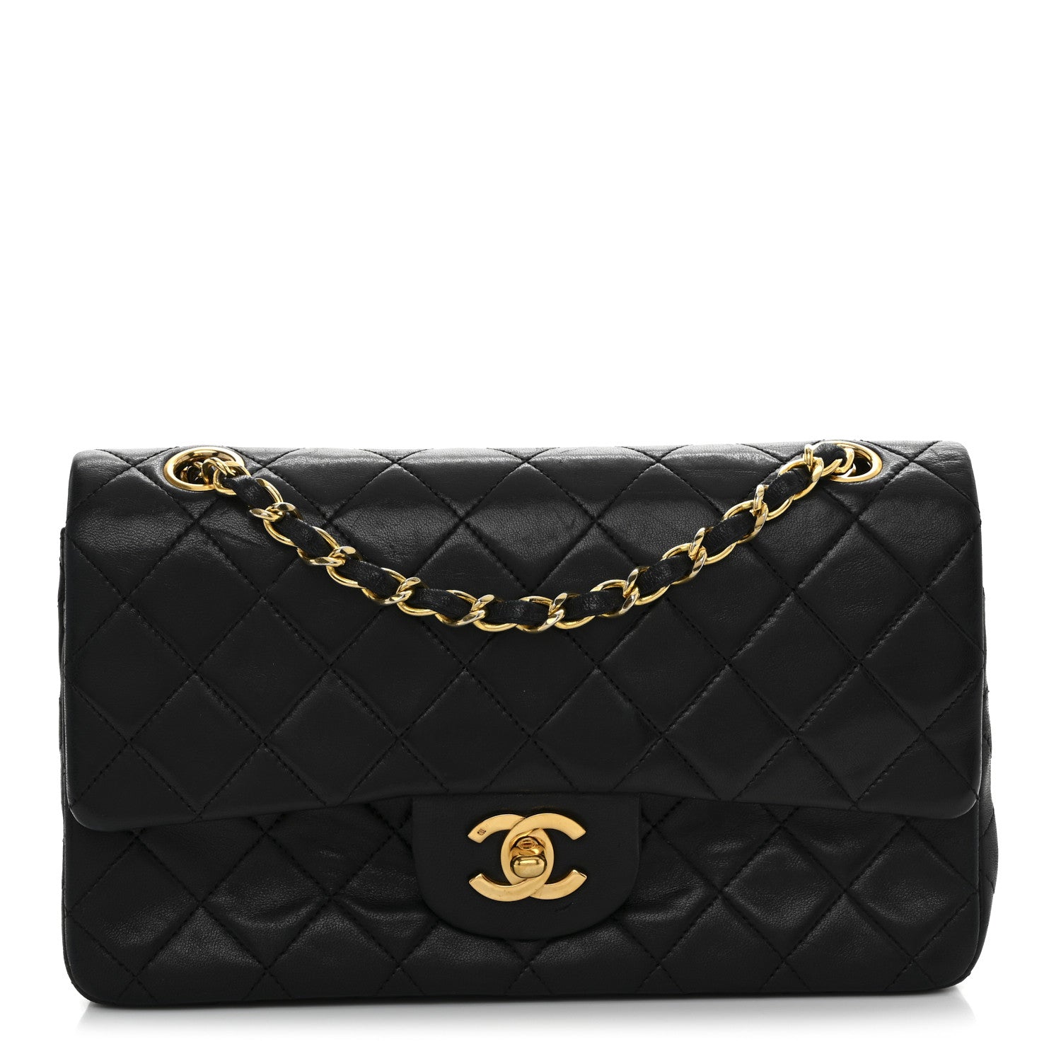 Lambskin Quilted Small Double Flap Black