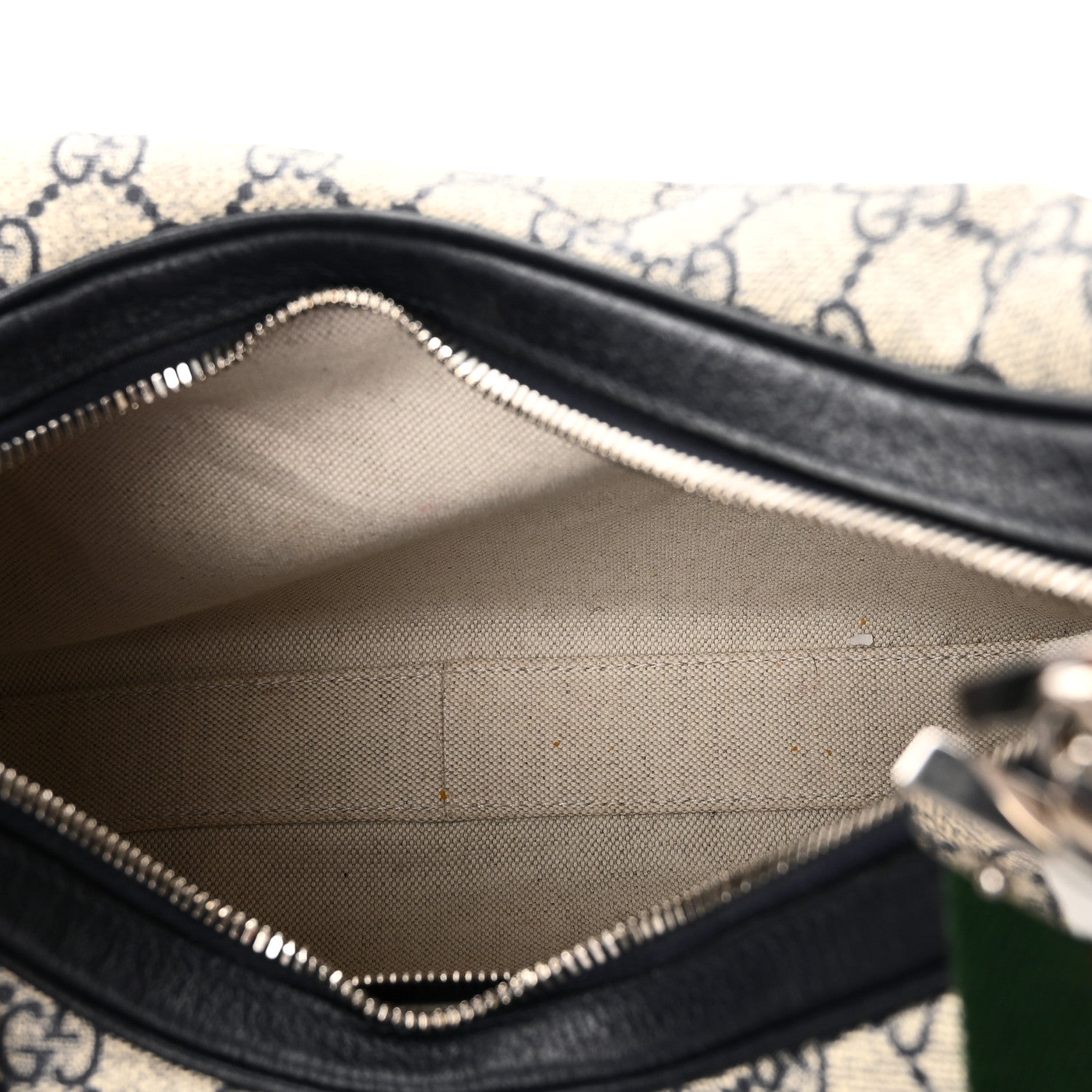 GG Supreme Monogram Textured Calfskin Web Large Attache Shoulder Bag Beige Blue