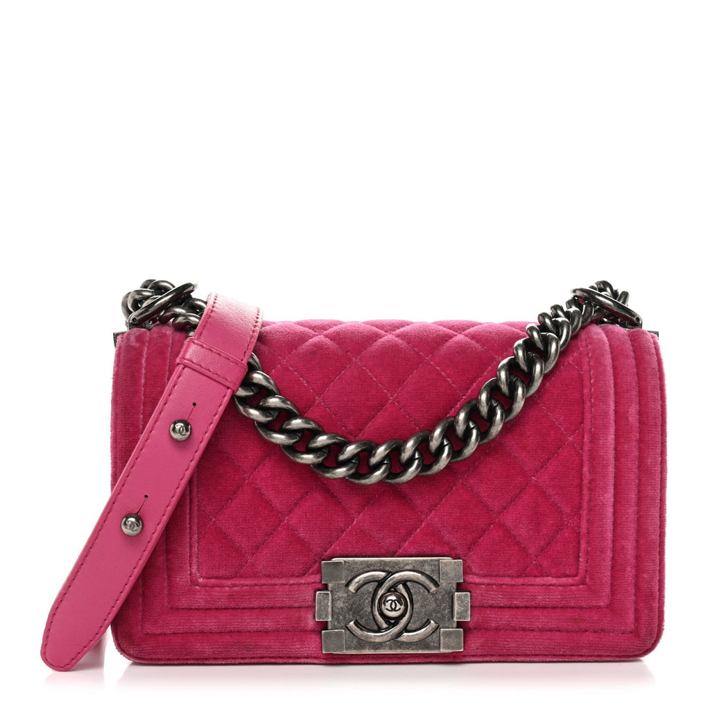 Velvet Quilted Small Boy Flap Fuchsia