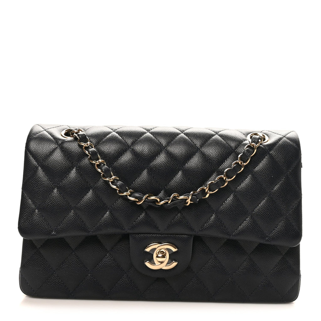 Caviar Quilted Medium Double Flap Navy
