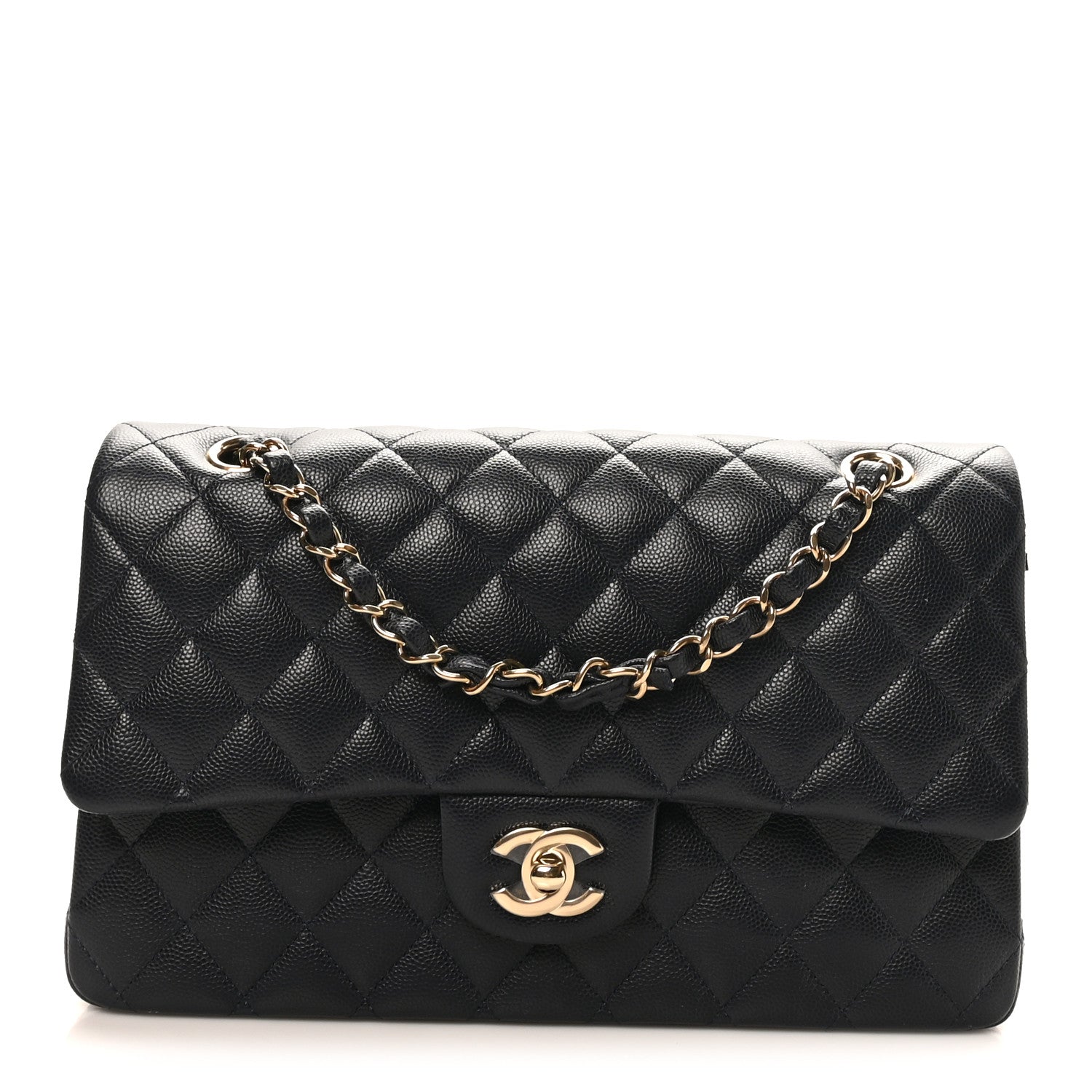 Caviar Quilted Medium Double Flap Navy