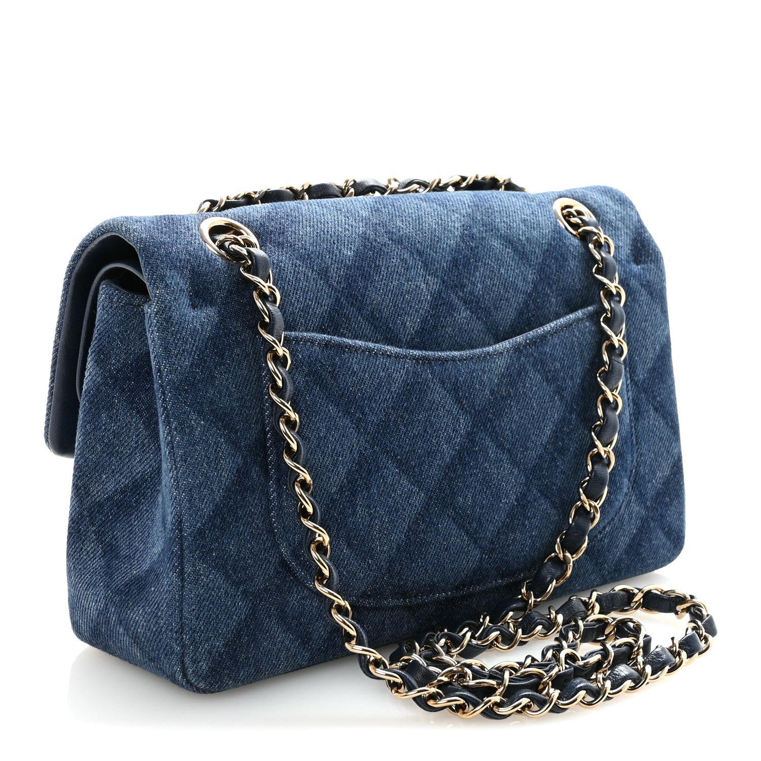 Printed Denim Quilted Small Double Flap Blue