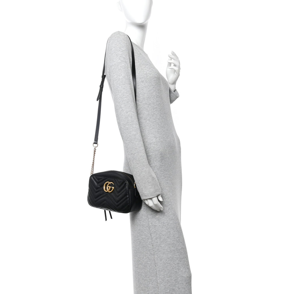 Calfskin Matelasse Small GG Marmont Chain Shoulder Bag Black