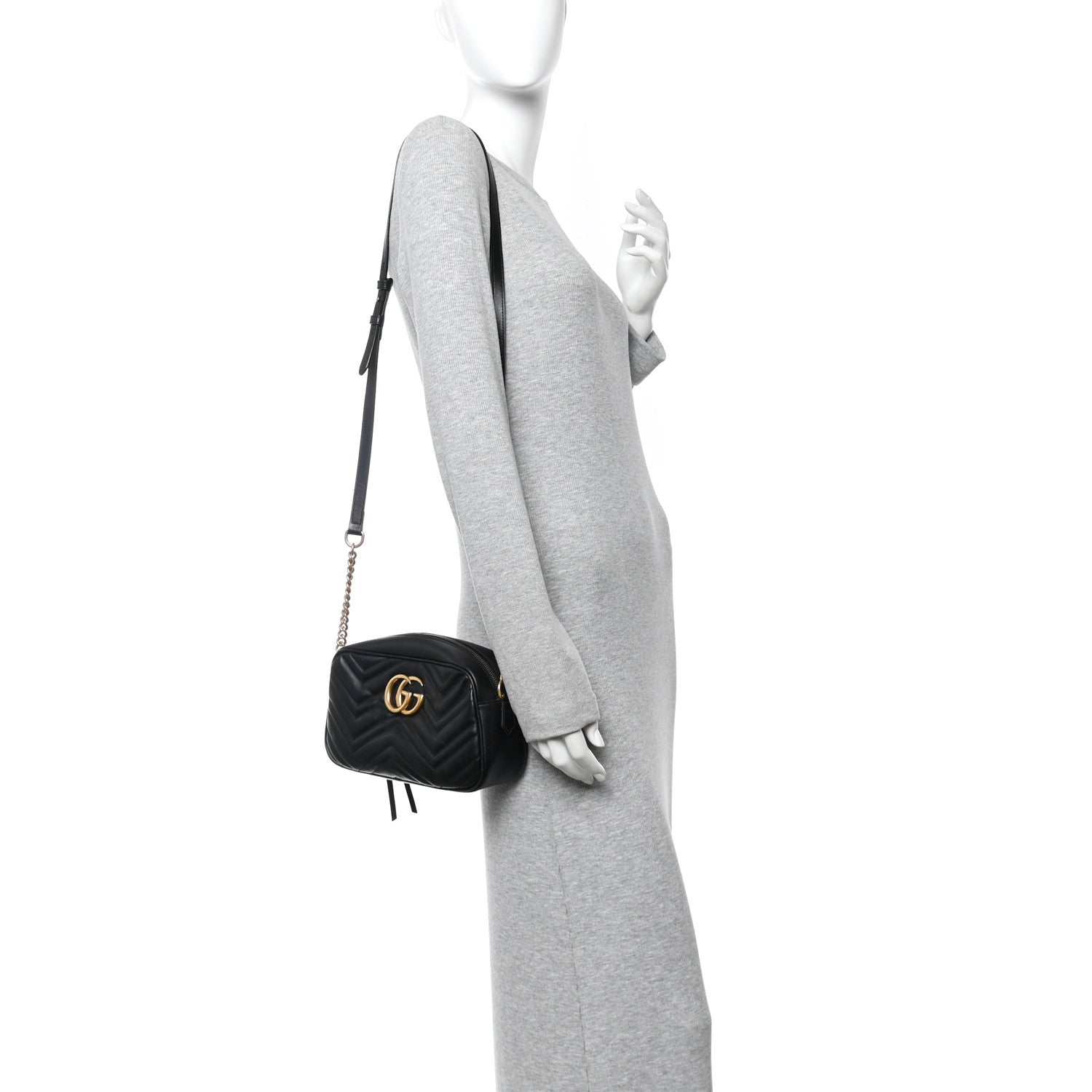 Calfskin Matelasse Small GG Marmont Chain Shoulder Bag Black