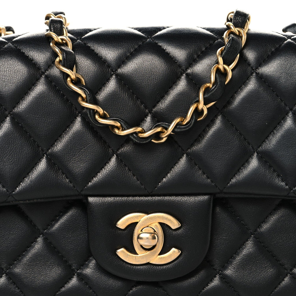 Lambskin Quilted Mini Rectangular Flap Black
