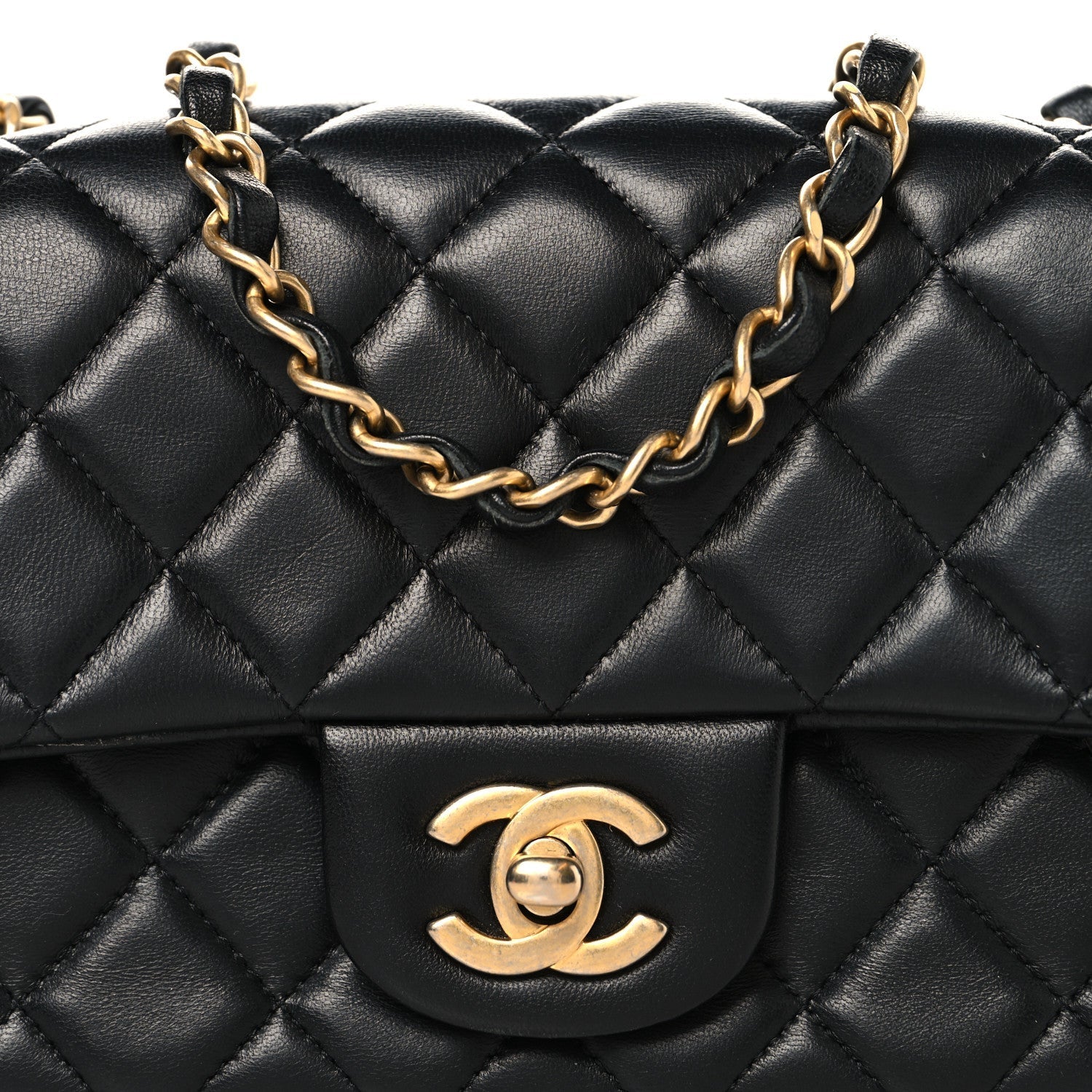 Lambskin Quilted Mini Rectangular Flap Black