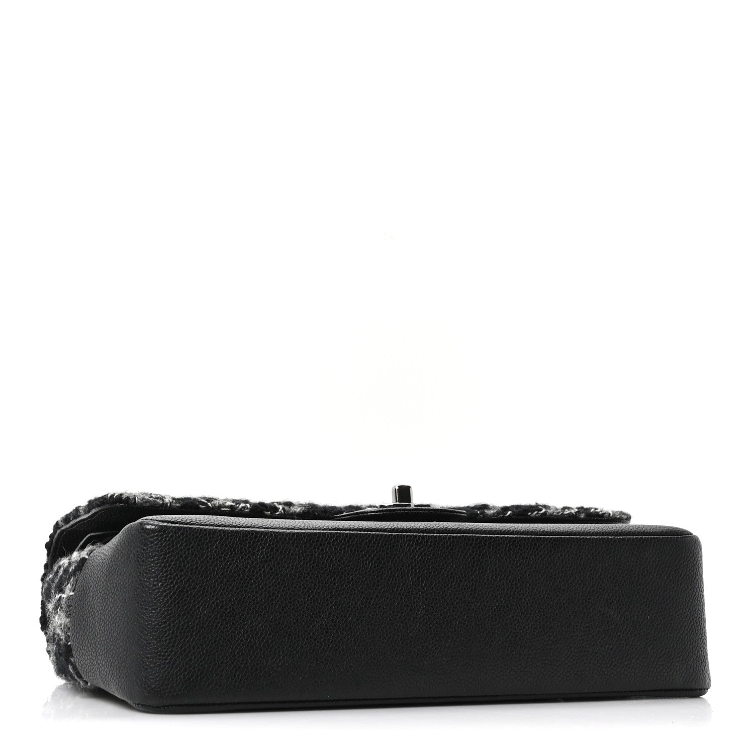 Caviar Tweed Houndstooth Quilted Medium Double Flap Black Grey