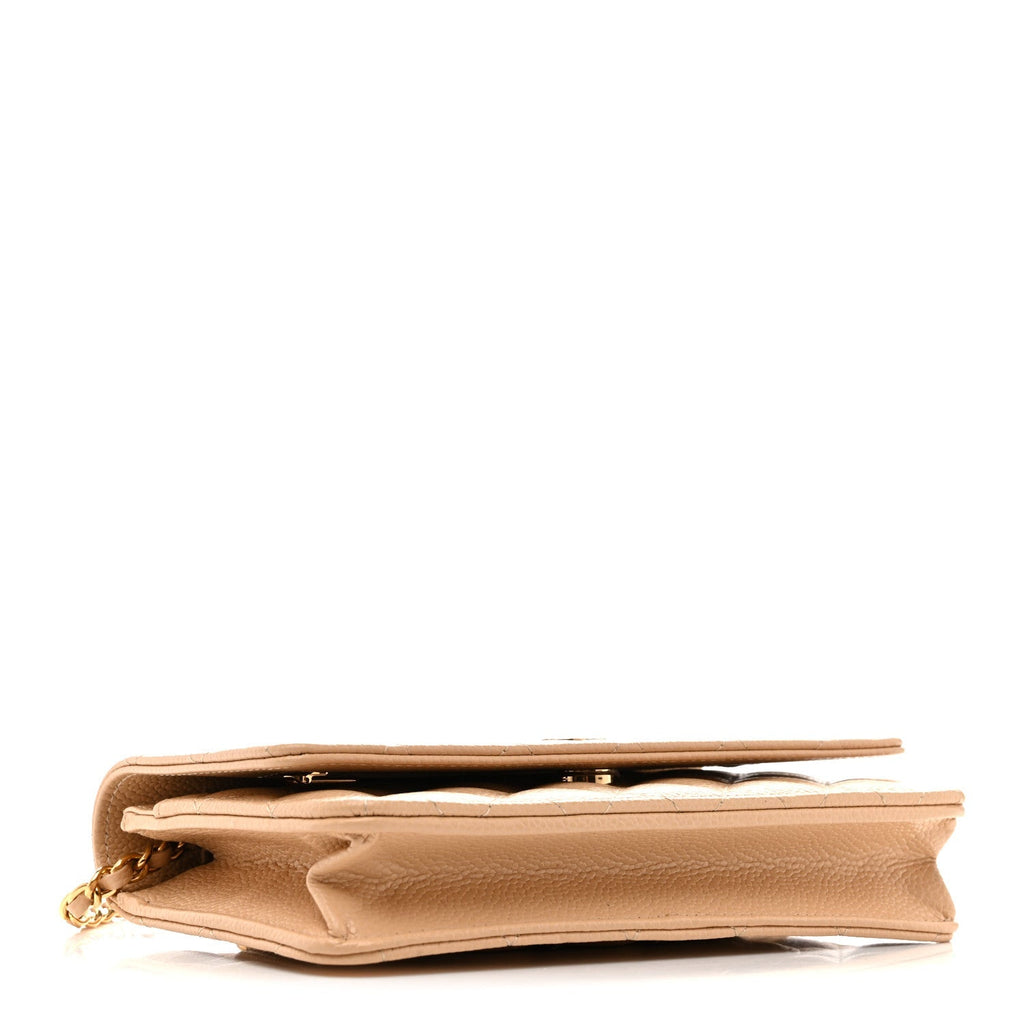 Caviar Quilted Wallet on Chain WOC Beige