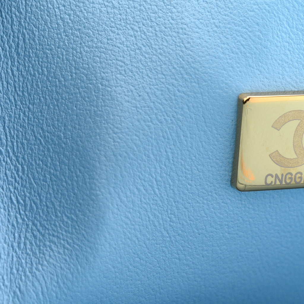 Caviar Quilted Small Double Flap Light Blue