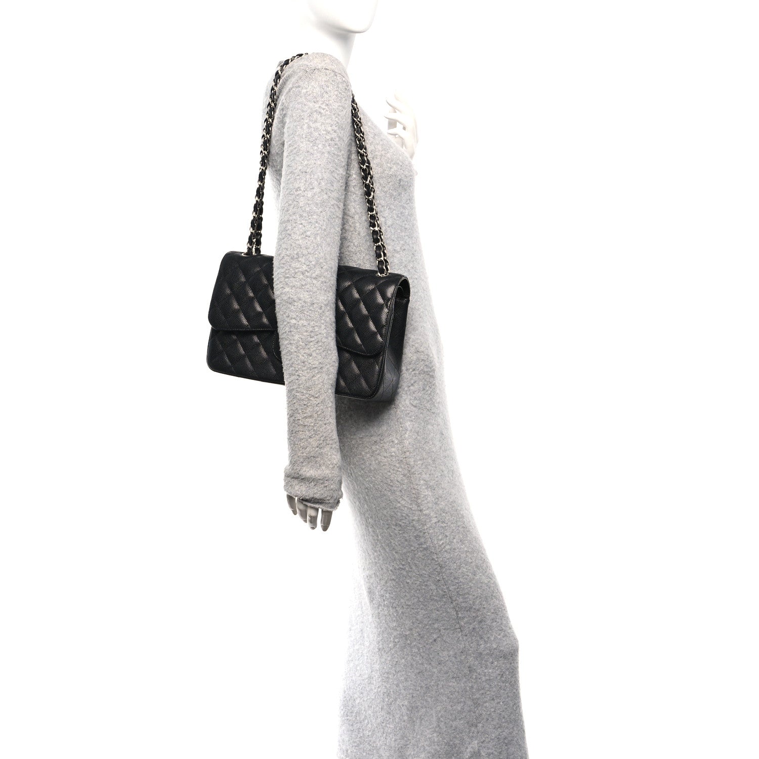 Caviar Quilted Jumbo Double Flap Black