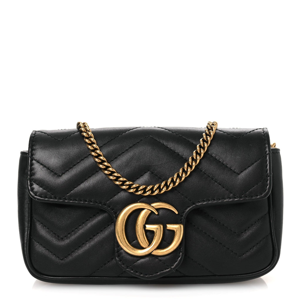 Calfskin Matelasse Super Mini GG Marmont Shoulder Bag Black