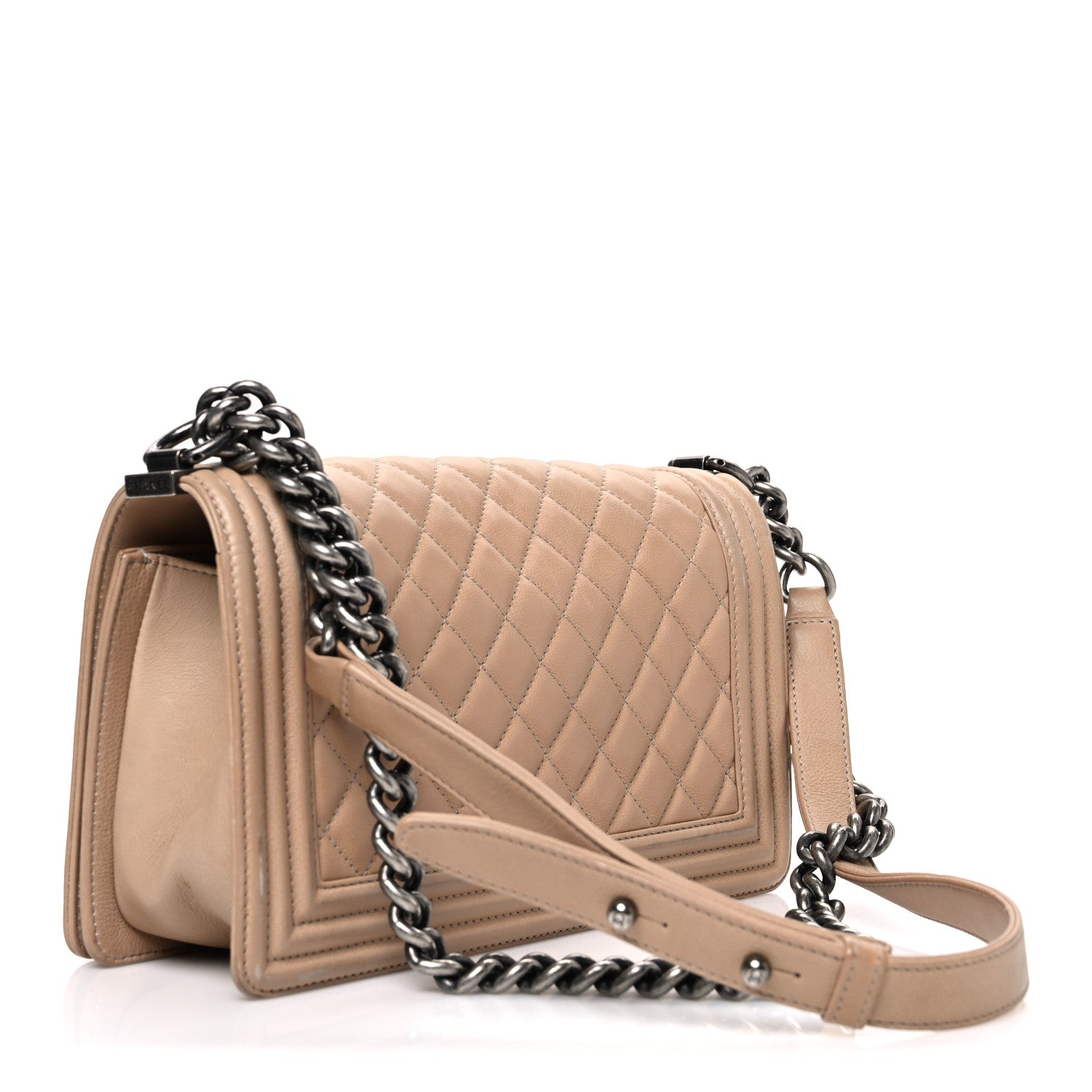 Lambskin Quilted Medium Boy Flap Beige