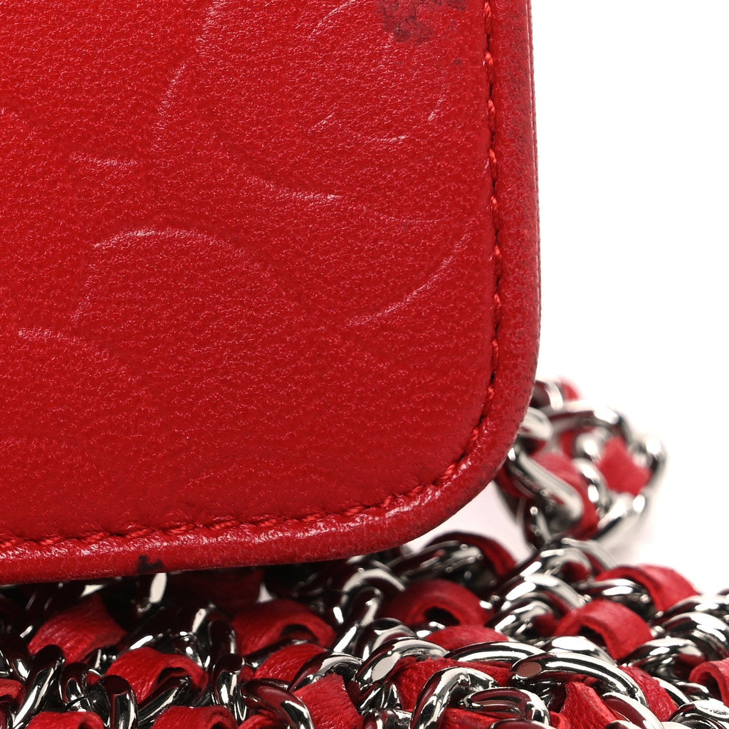 Lambskin Camellia Embossed Wallet on Chain WOC Red