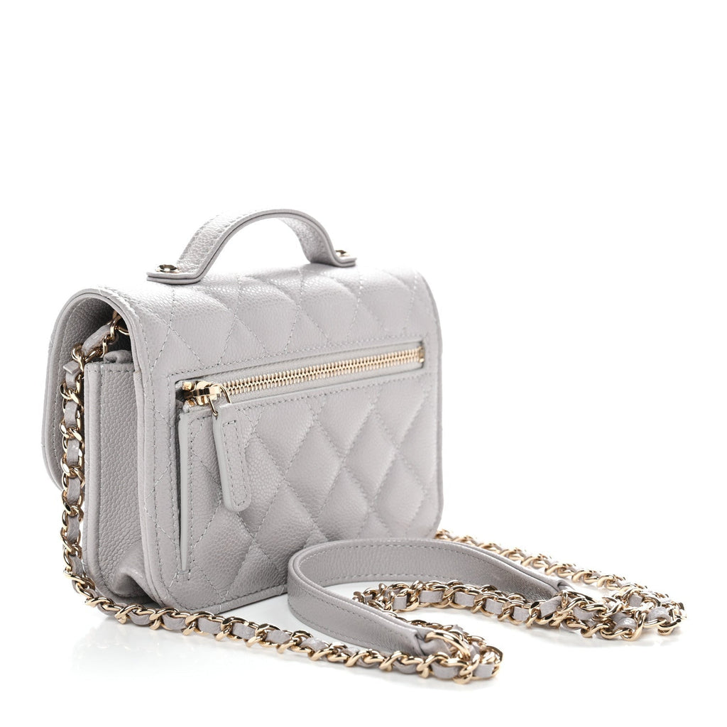 Caviar Quilted Mini Business Affinity Flap Grey