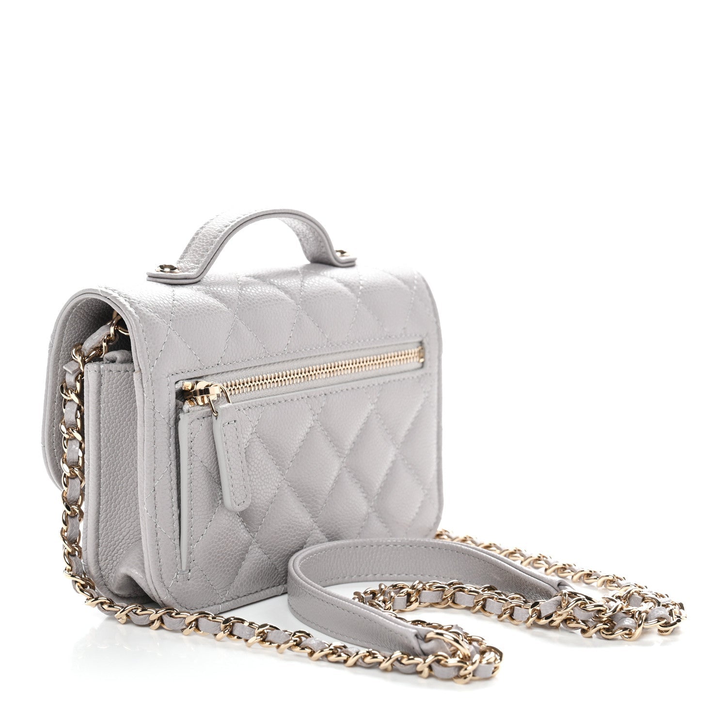 Caviar Quilted Mini Business Affinity Flap Grey