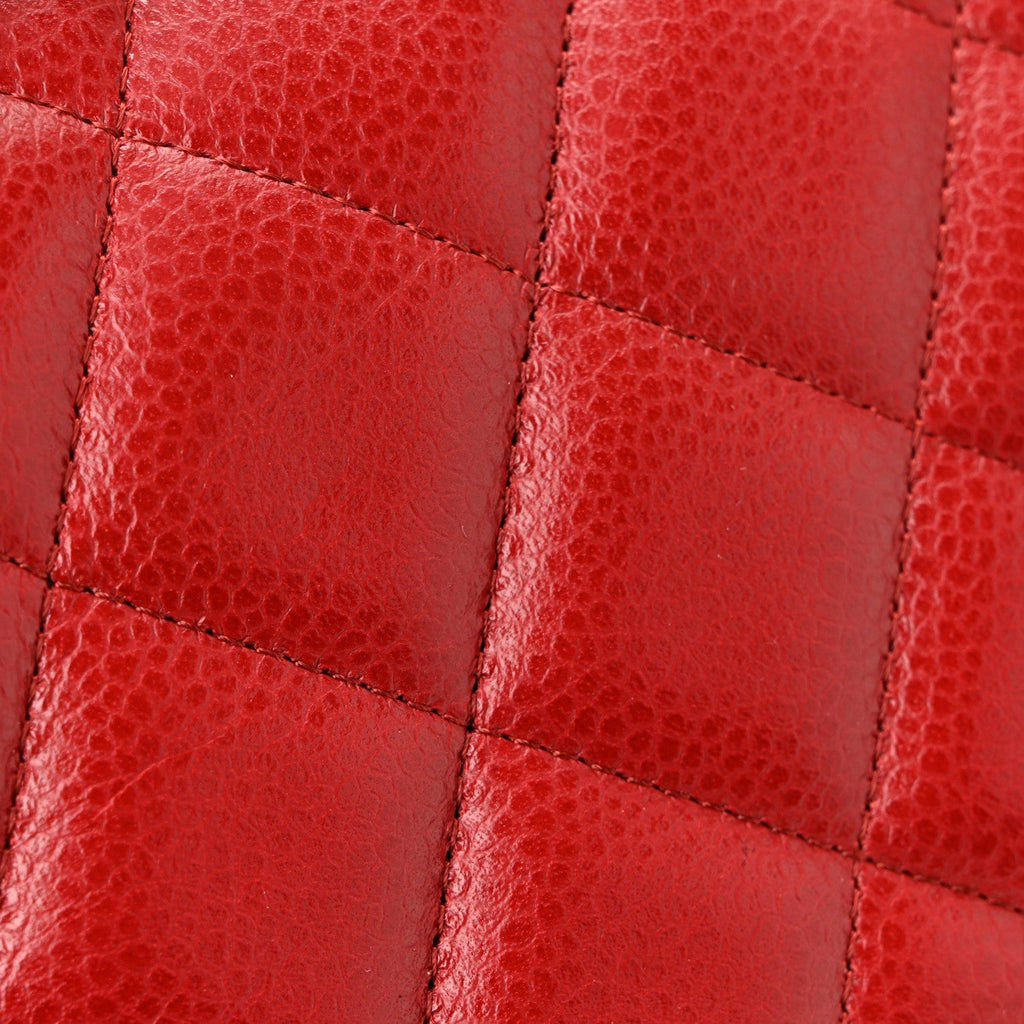 Caviar Quilted Jumbo Double Flap Dark Red