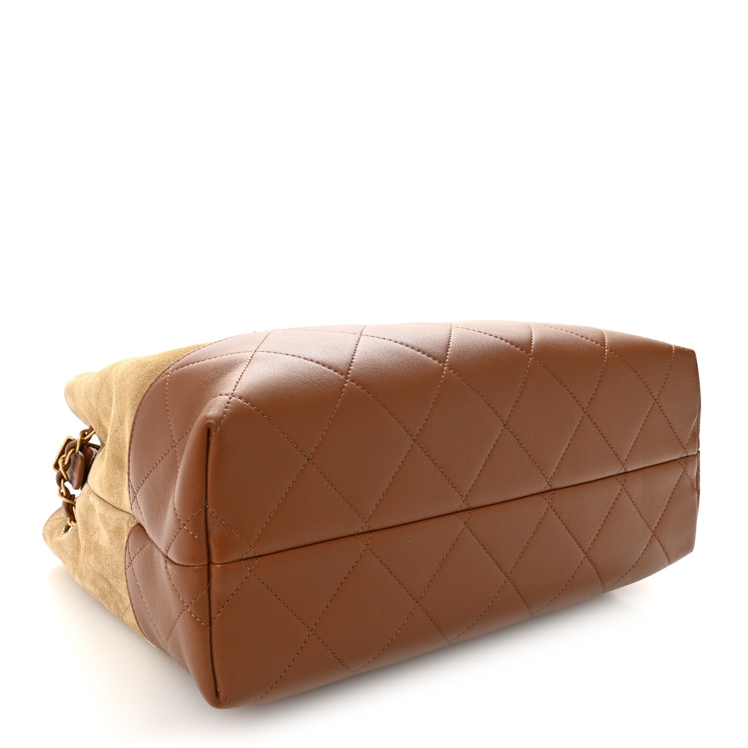 Suede Calfskin Shiny Lambskin Quilted Small Coco Base Shopping Bag Beige Brown