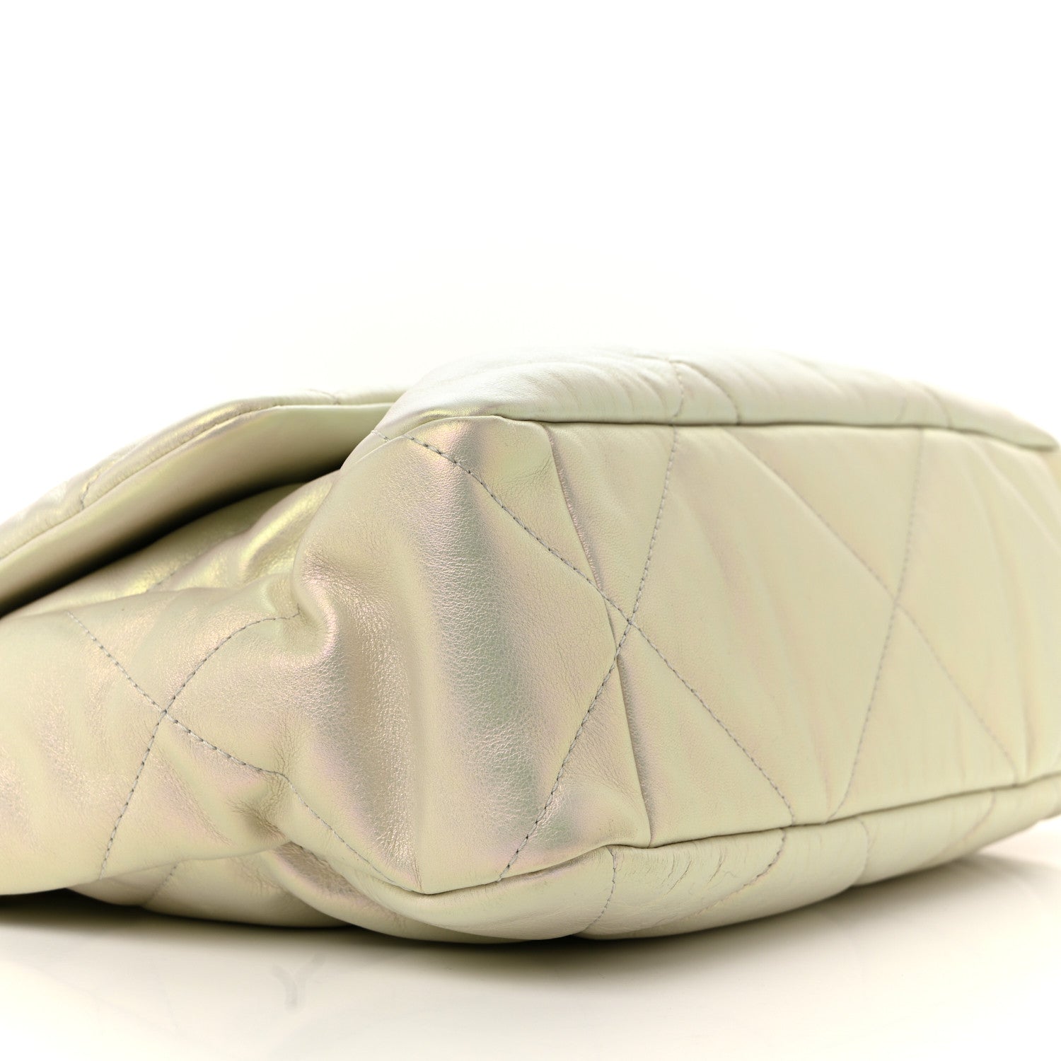 Iridescent Calfskin Quilted Large Chanel 19 Flap White