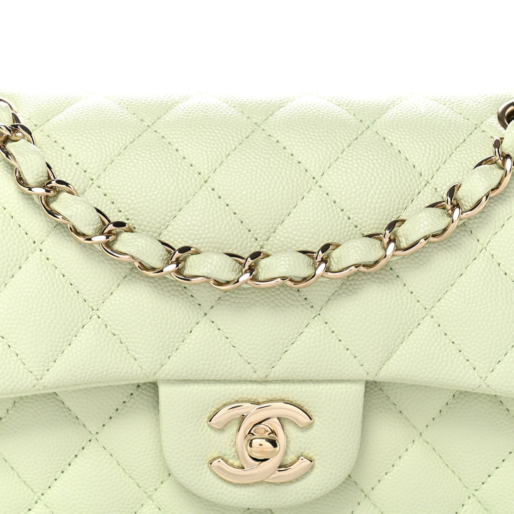 Caviar Quilted Small Double Flap Light Green