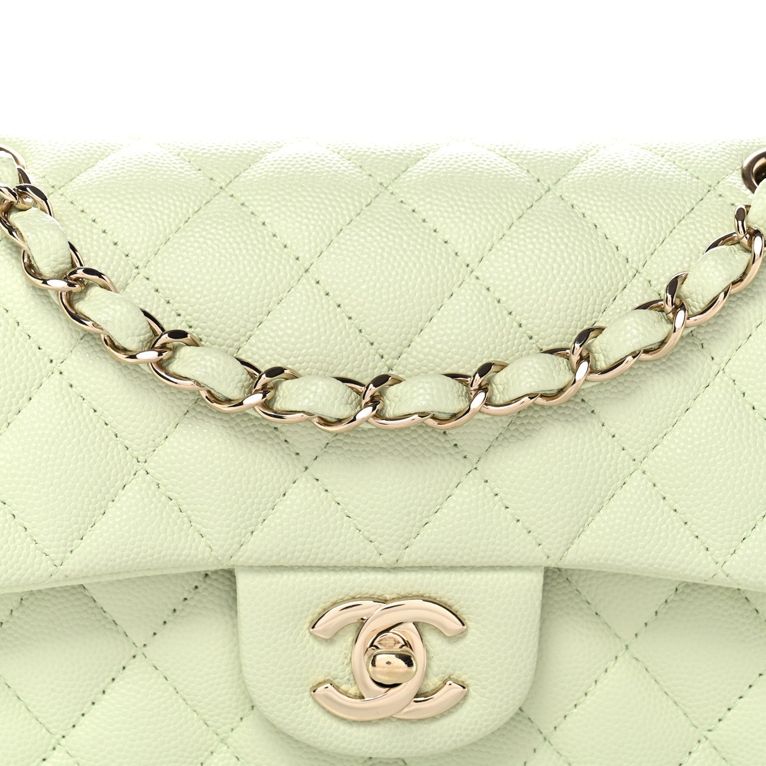 Caviar Quilted Small Double Flap Light Green