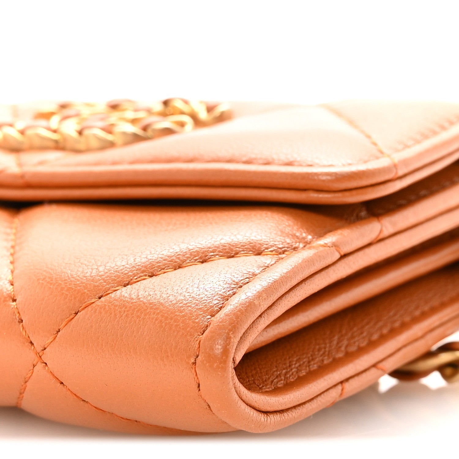 Lambskin Quilted Chanel 19 Flap Coin Purse With Chain Light Brown