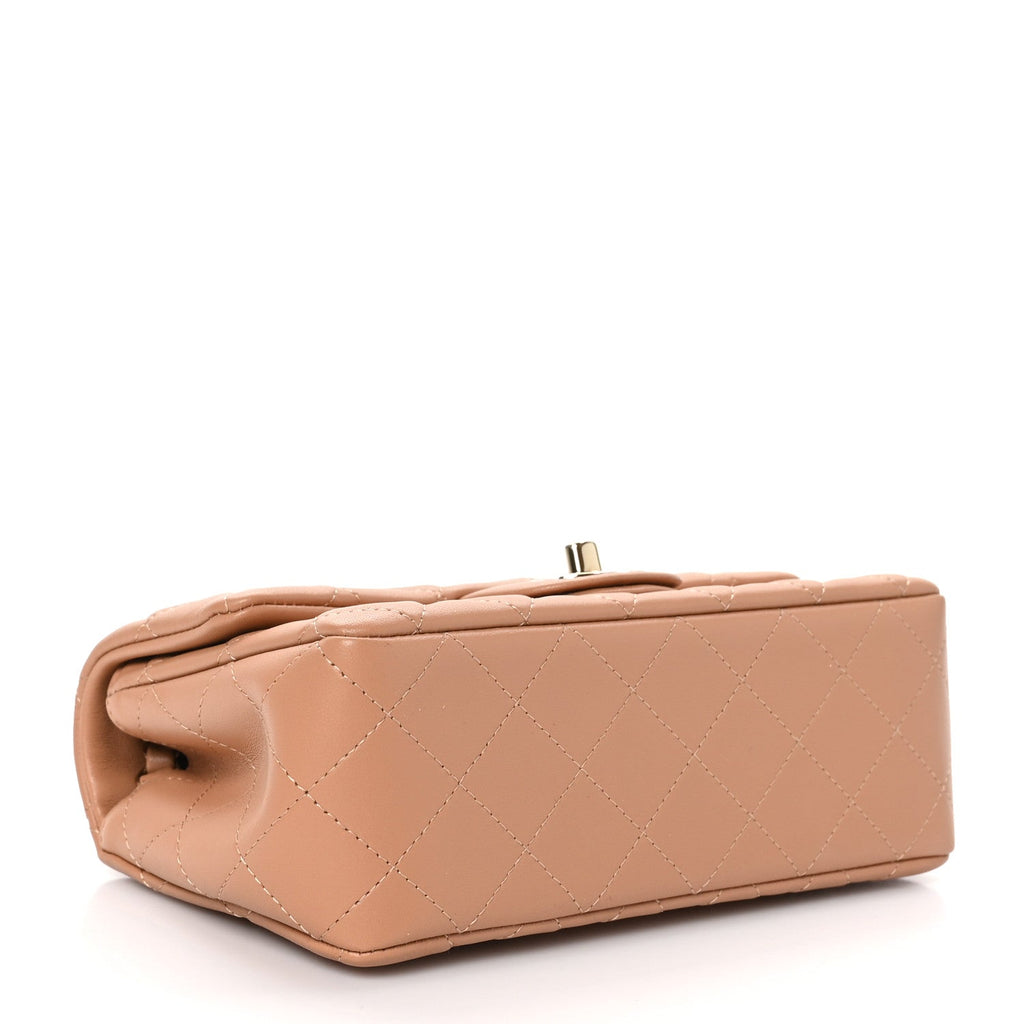 Lambskin Quilted Mini Rectangular Flap Brown
