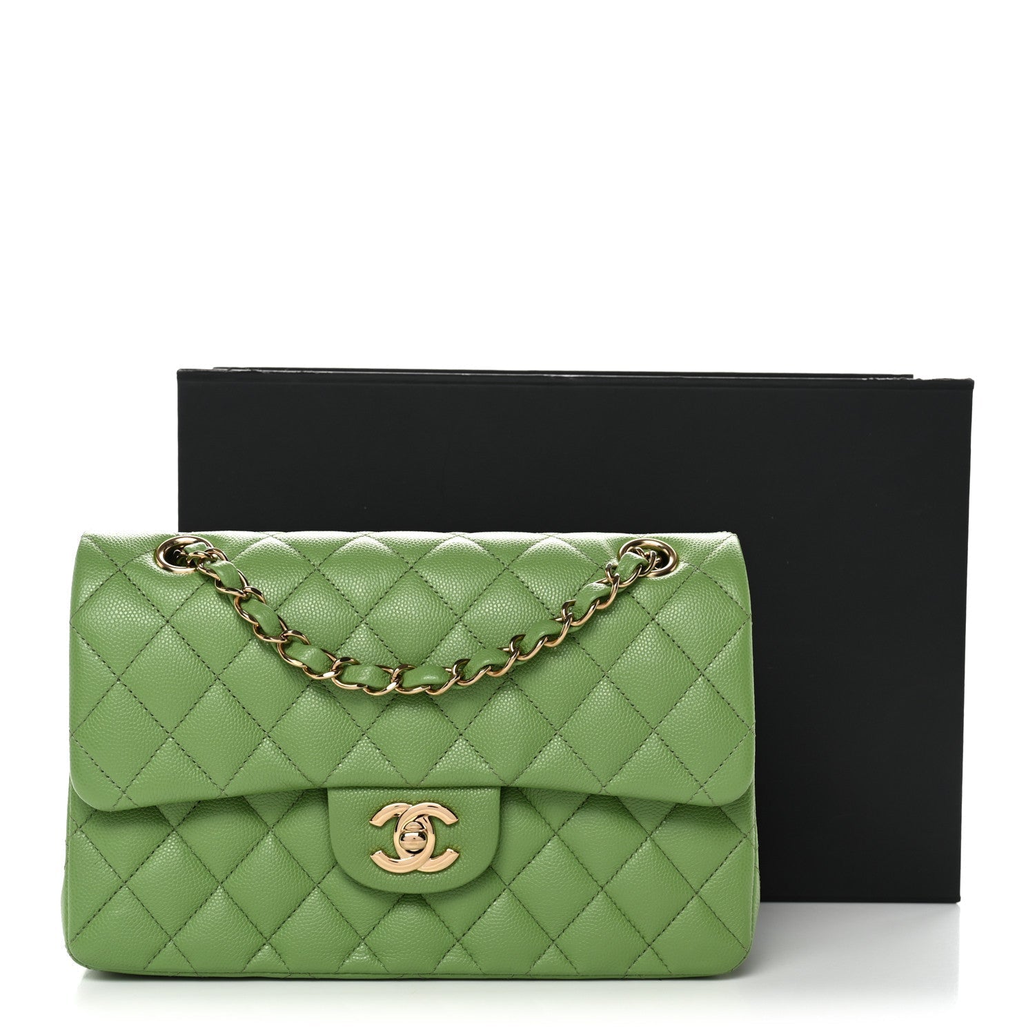 Caviar Quilted Small Double Flap Green