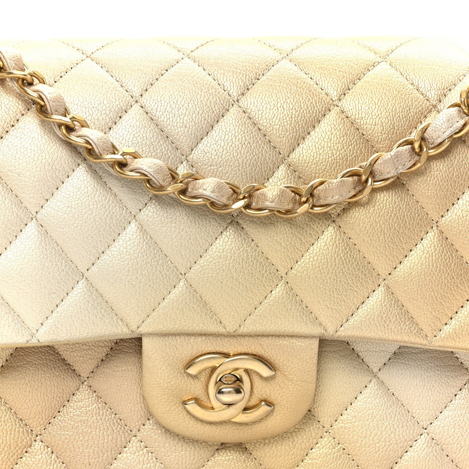 Metallic Goatskin Quilted Ombre Medium Double Flap Gold