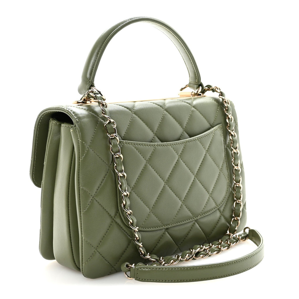 Lambskin Quilted Small Trendy CC Flap Dual Handle Bag Green