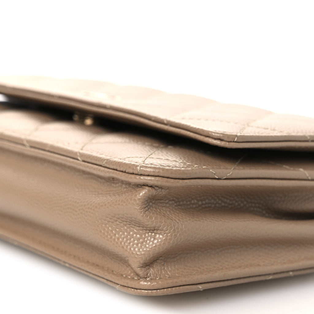 Caviar Quilted Wallet on Chain WOC Dark Beige
