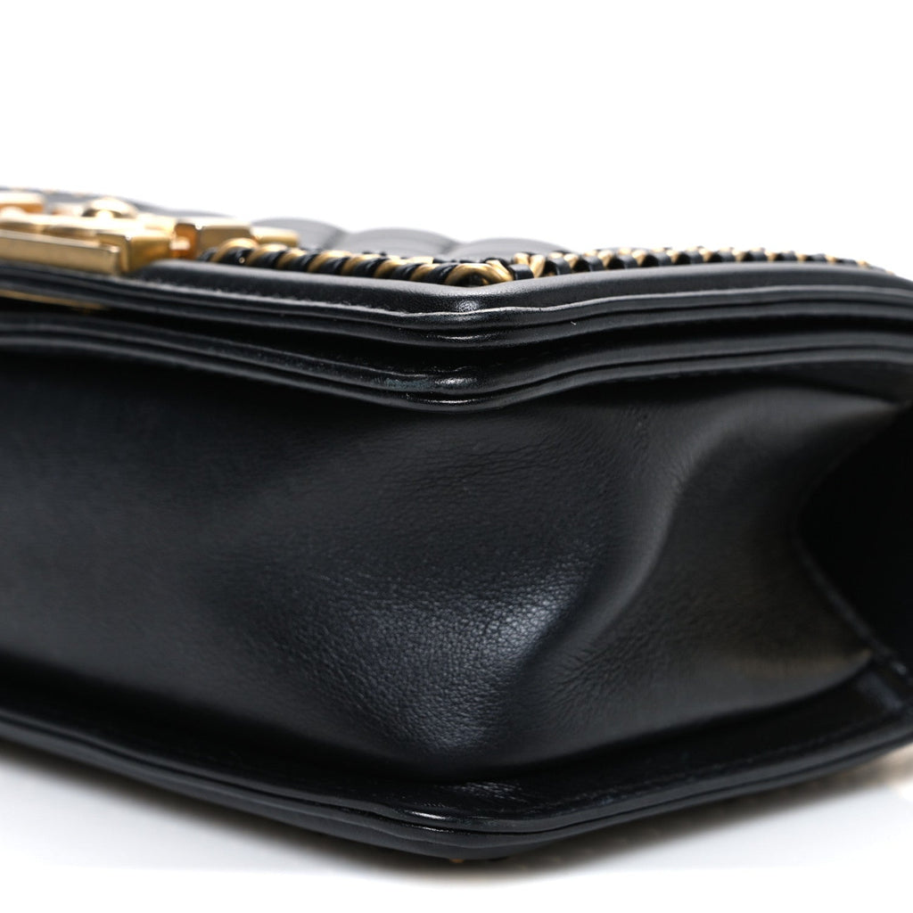 Lambskin Quilted Small Top Handle Boy Flap Black