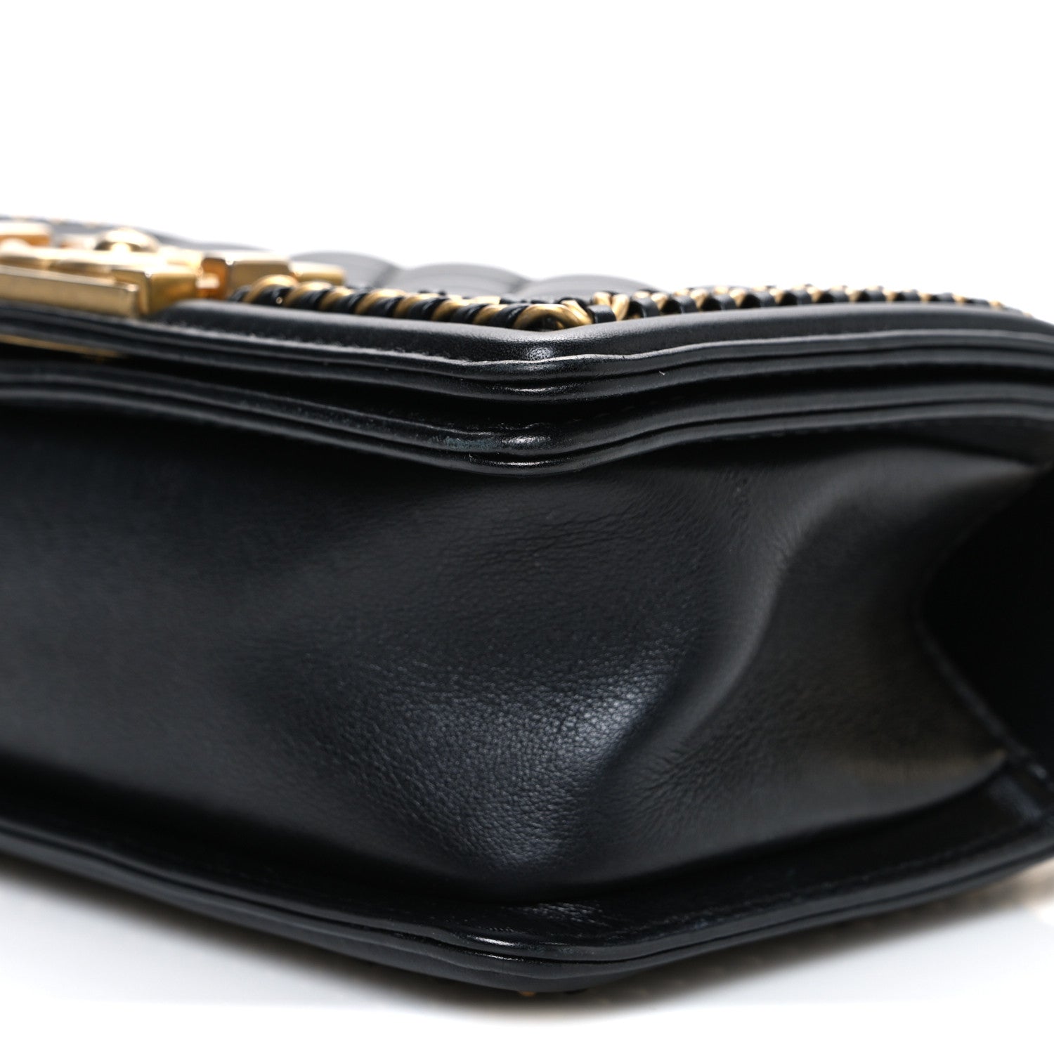 Lambskin Quilted Small Top Handle Boy Flap Black