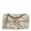 X BALENCIAGA Calfskin Matelasse Logo Print Small GG Marmont Shoulder Bag White