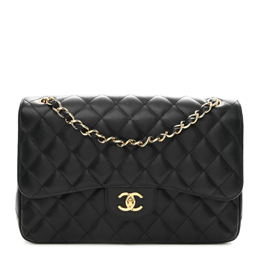 Caviar Quilted Jumbo Double Flap Black