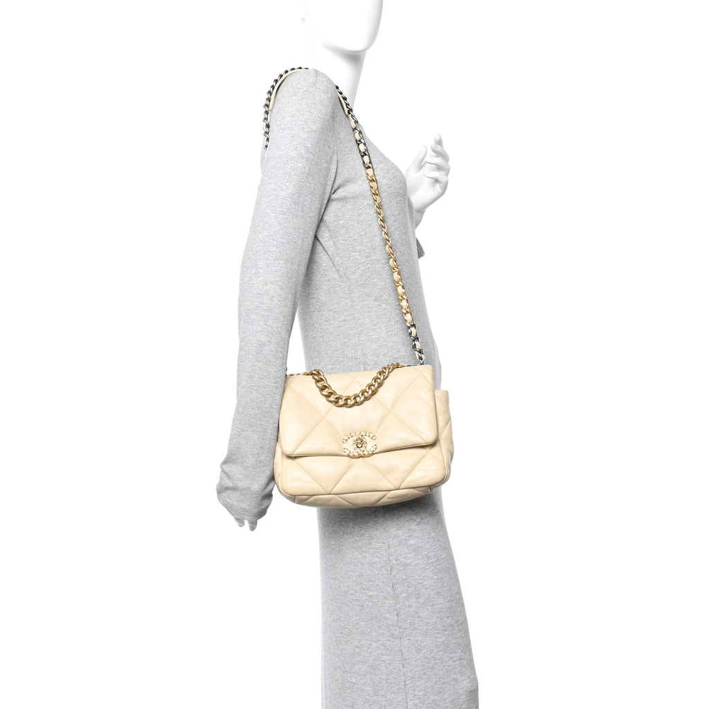 Lambskin Quilted Medium Chanel 19 Flap Light Beige