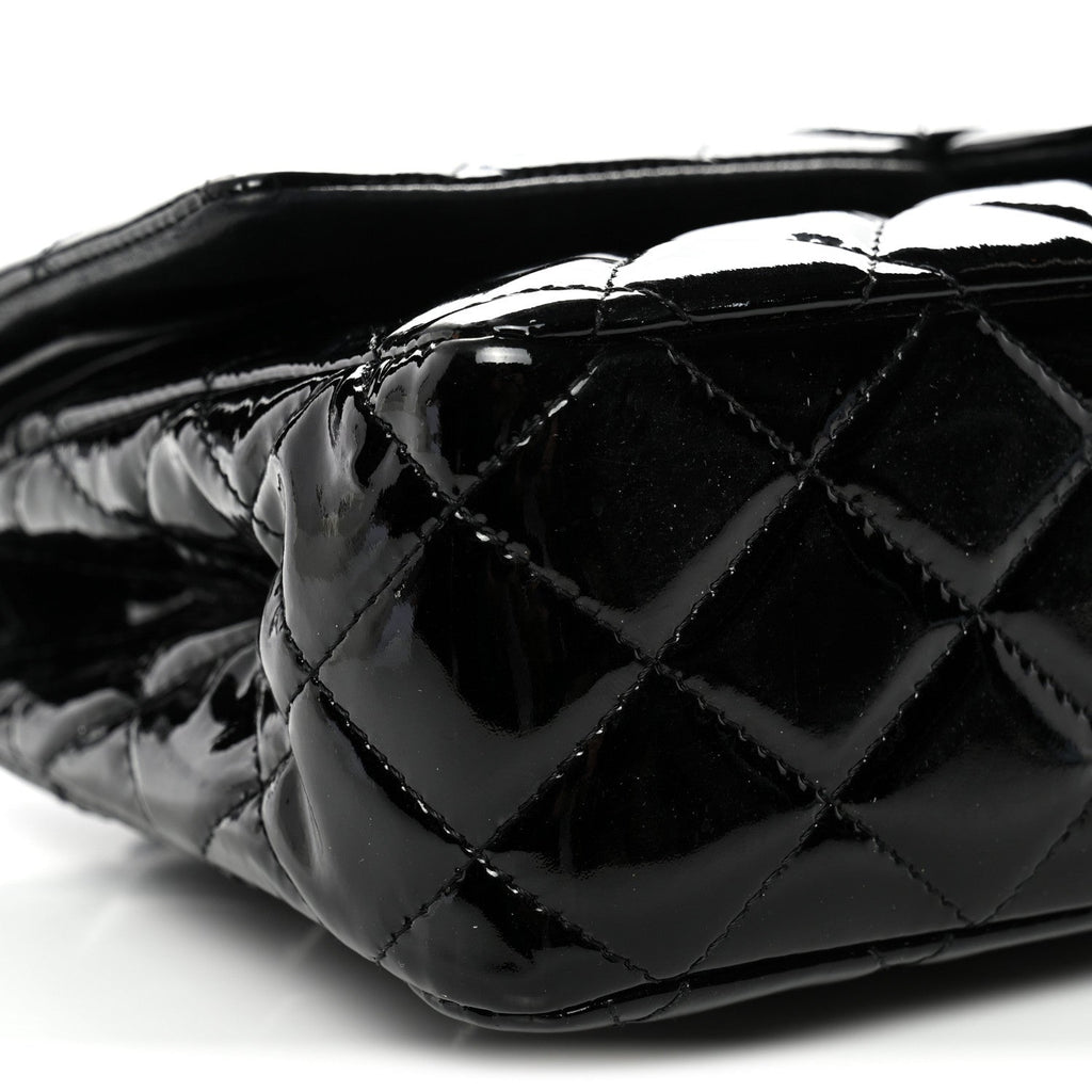Patent Quilted Medium Double Flap Black