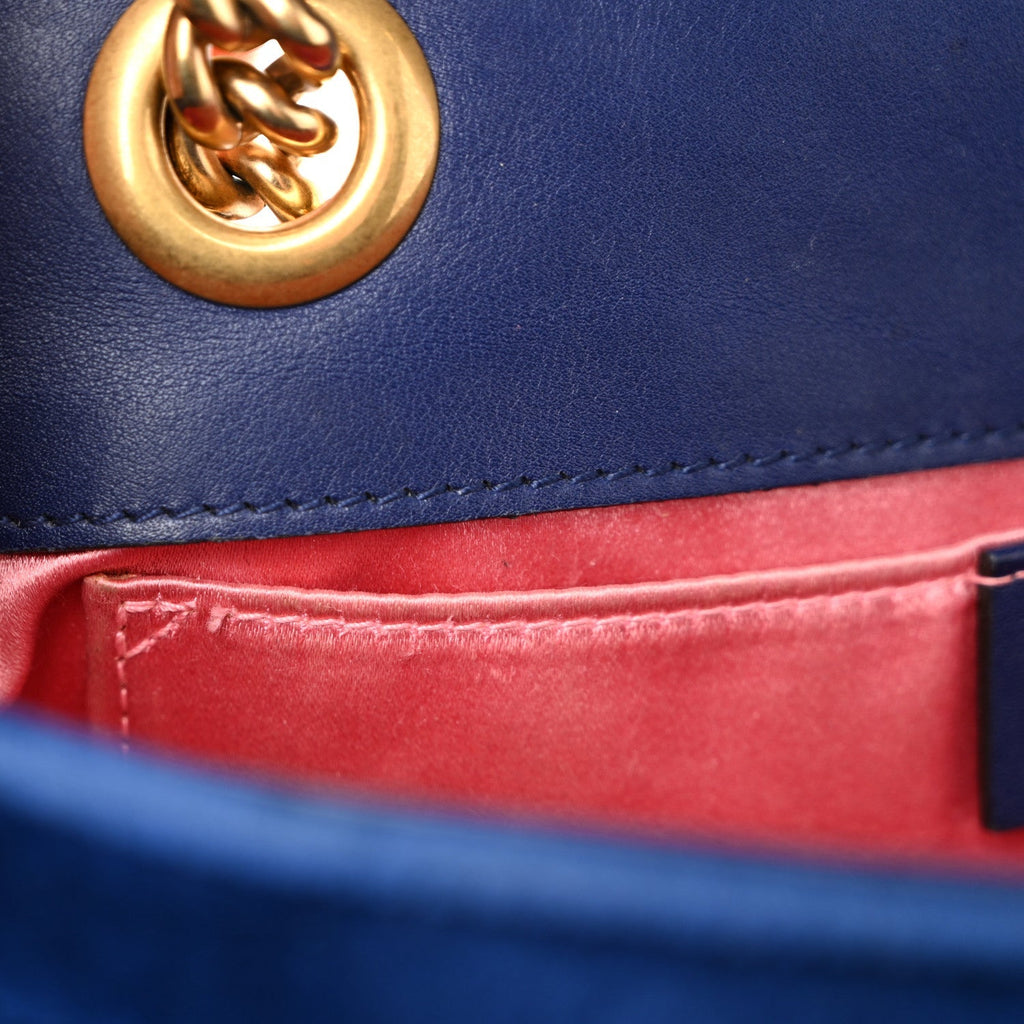 Velvet Matelasse Mini GG Marmont Shoulder Bag Cobalt Blue