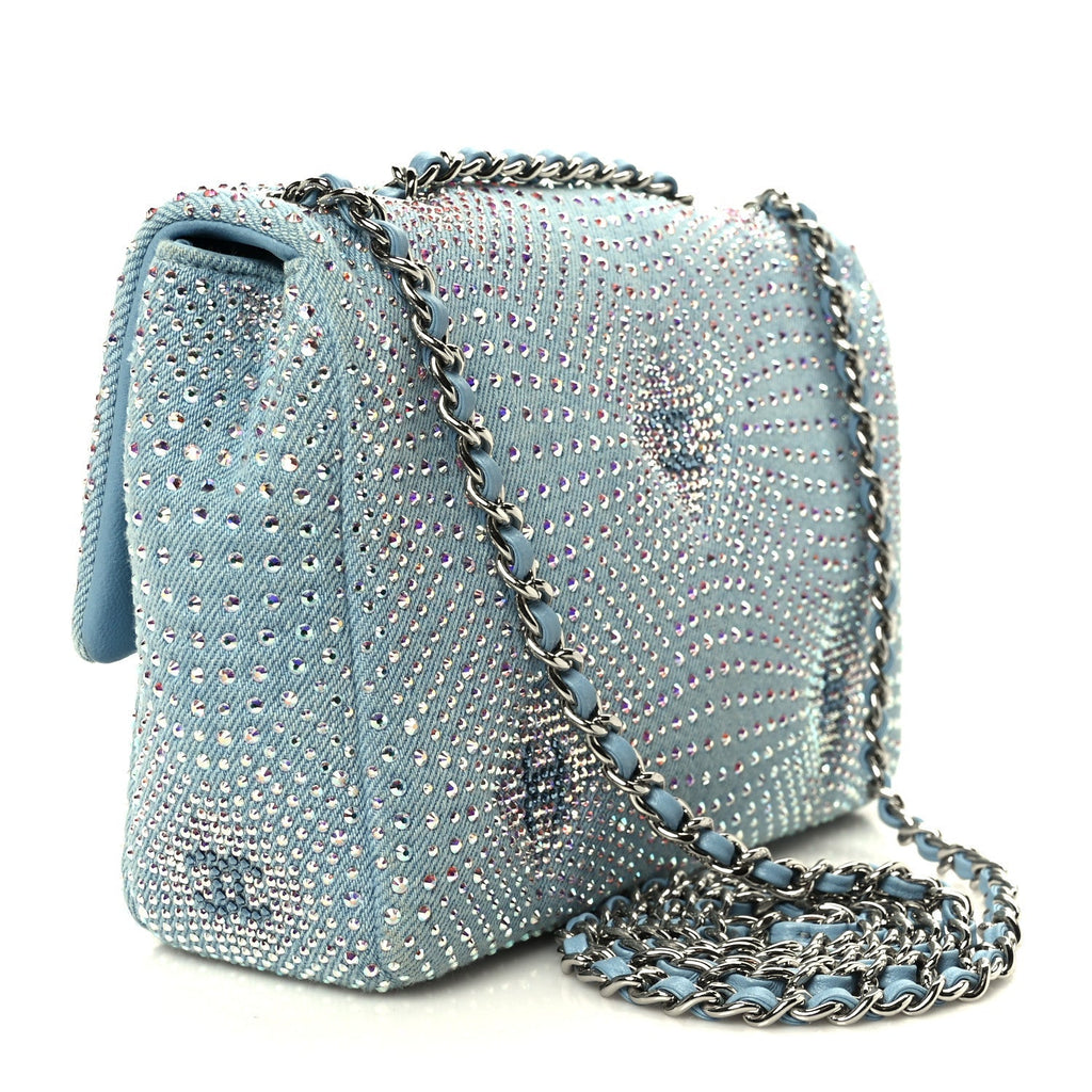 Denim Strass Evening Flap Bag Blue