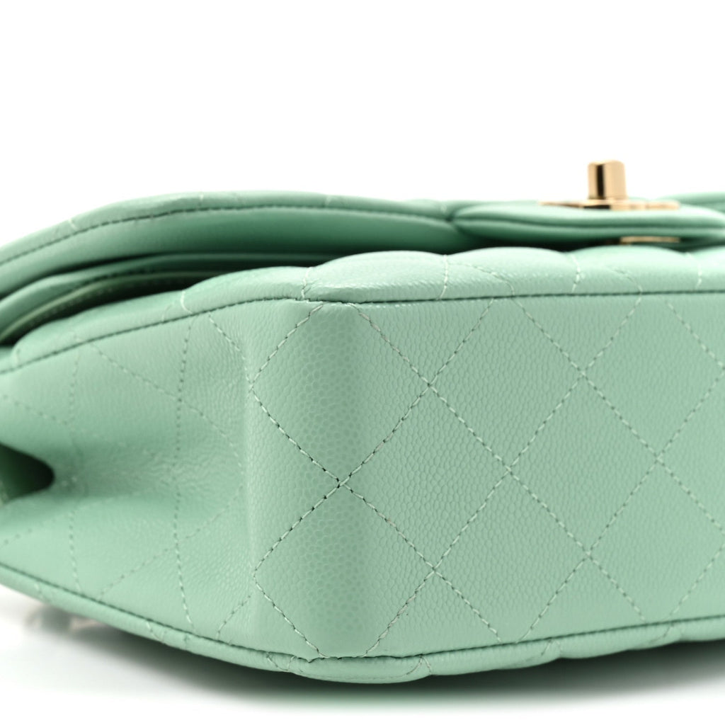 Caviar Quilted Small Double Flap Light Green