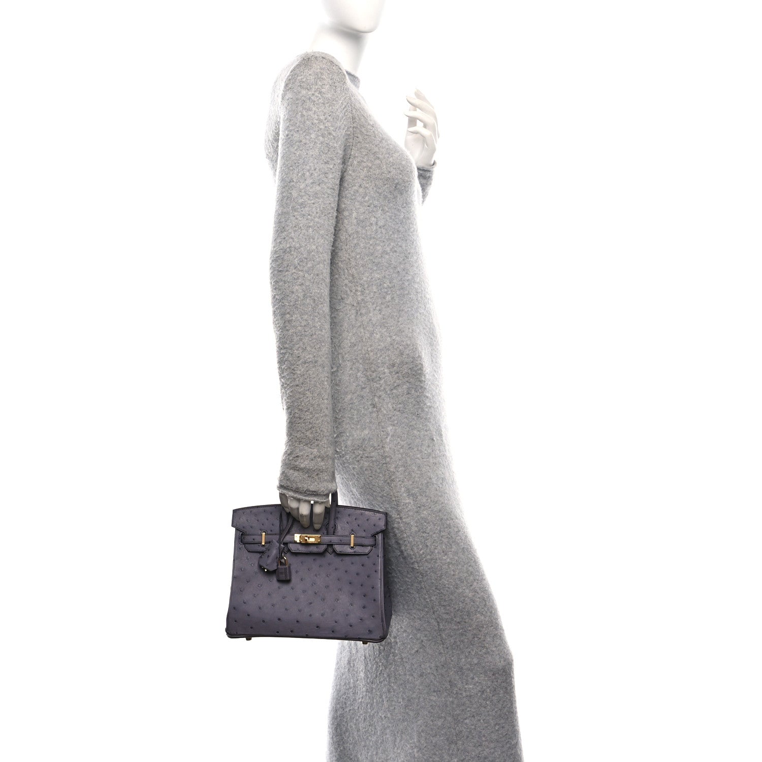 Ostrich Birkin 25 Gris Agate