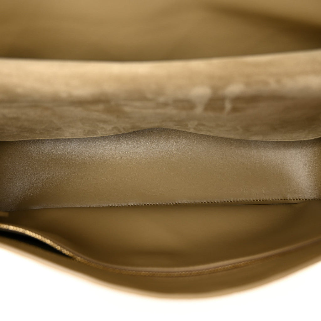 Suede Calfskin Small Souplissimo Maxi Flap Dark Beige